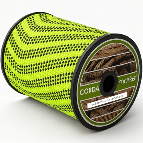 Cordamarket 8mm Polyester-Seil, robust und widerstandsfähig für Outdoor-Aktivitäten wie Bootfahren, Camping und Dekoration, neon-grüne Farbe mit hoher Sichtbarkeit, Länge: 50 m