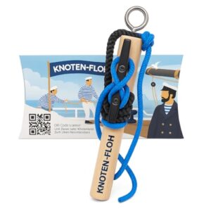 Knoten-Floh Knoten Übungsset Seemannsknoten XXL Kapitän - Knotentrainer aus Holz mit Klampe und Tauwerk für Bootsführerschein SBF See & SBF Binnen, inkl. Knotentafel und Anleitung