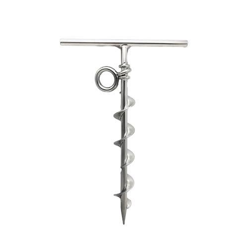 Marine City Bodenanker aus Edelstahl mit langem Griff, spiralförmig, mit O-Ring für Boote, Festmacher am Strand, Camping-Zelt, zum Festmachen von Hunden