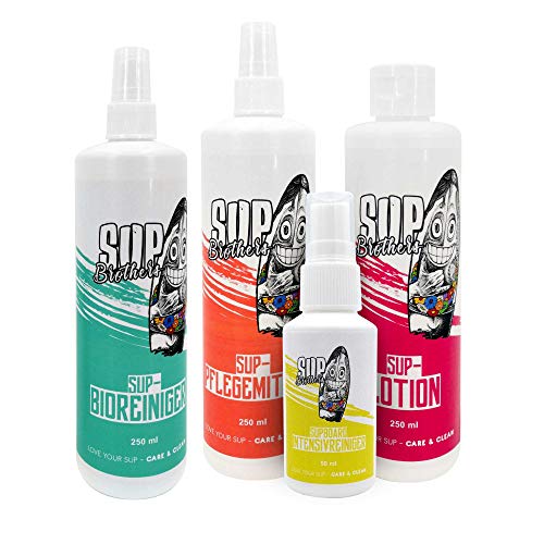 SUP Brothers Reinigungs- und Pflege Set für Stand Up Paddle Boards und Schlauchboote - Bio-Reiniger und Intensiv-Pflegemittel