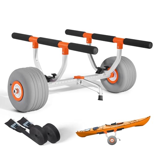 Kajakwagen mit aufblasbaren PU-Reifen und Spanngurt für das Transportieren von Kajaks, Kanus, Paddleboards und Jon-Booten.