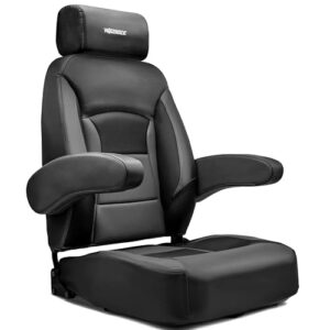 Luxuriöser Bootsstuhl mit verstellbarer Rückenlehne und Kopfstütze, klappbaren Armlehnen und extra Polsterung für maximale Komfort