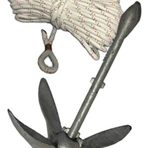 Hochwertiges Ankerset für Schlauchboot und SUP, feuerverzinkter Stahlanker mit verstärktem Schaft und 30m lange Ankerleine aus geflochtenem Polyester