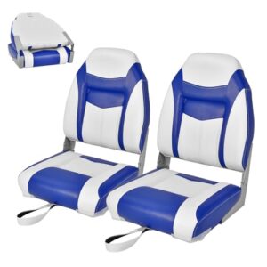 Bootssitz klappbarer gepolsterter Bootsstuhl mit hocher Rückenlehne wasserdichter Steuerstuhl für Boote 44.5 x 50 x 60 cm in Blau & Weiß 2er Set