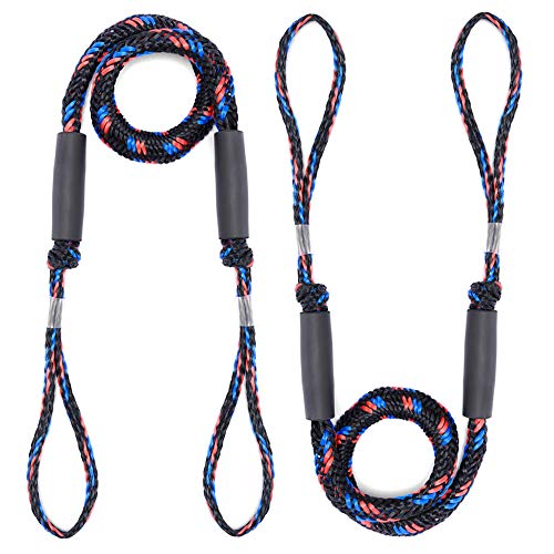 Bungee Dock Line, Festmacher Seil für Boote, Dock-Leine, Bungee-Dock-Leinen, Kajak Bootsankerzubehör, Strecken 2 Pack (Schwarz + Blau + Rot)