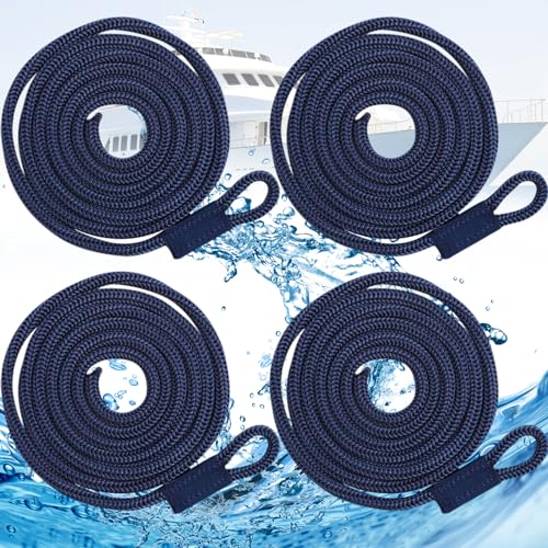 Fenderleine 4 Stück Blau, Festmacher Seil für Boote, Dock-Line mit Auge, 1,5 m x 6 mm, Bungee Dock Line für verschiedene Schiffe