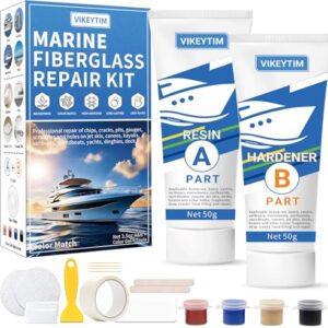 VIKEYTIM Marine Glasfaser-Reparaturset, 100g Gelcoat-Reparaturset für Boote, Glasfaserspachtel Reparatur Löcher, Risse, Tiefe Risse, Keramik, Porzellan Glasfaserfüller, Farbabstimmung
