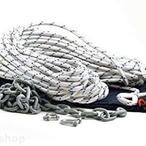 Ankerleine 30 m Ø10 mm mit Kettenvorlauf, verzinkt und Kausch, 2 Schäkel, inkl. Kunststoffbeutel für Bootsfahrten und Outdoor-Aktivitäten