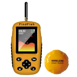 ESANHAO Fischfinder Wireless Fish Finder für Boote, Angeln im Kajak Echolot mit Tiefenmesser, Fischgröße, Wassertemperatur, Bodenkontur, LCD Bildschirm Schwarz/Weiß Modell