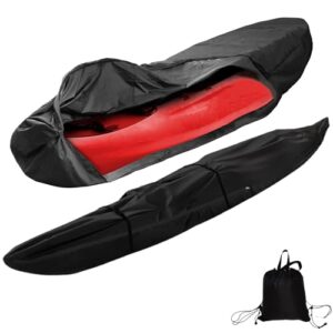 Universelle Kajakabdeckung, 3 m - 5,5 m, wasserdicht, UV-beständig, staubdicht, langlebig, Plane für Kajak und Kanu, schwarz, passend für 5,5 m Modelle