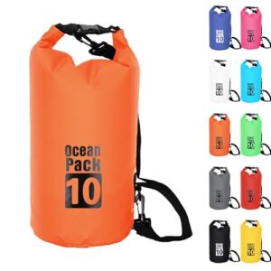 Wasserdichter Beutel, 10L Fassungsvermögen, orange Farbe, wasserdichte Tasche für Schwimmen, Rafting, Kajak/Bootfahren, Camping, Strand