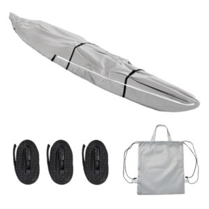 Wasserdichte Kajak Abdeckung aus 420D Polyester Stoff mit UV-Beschutz und Sonnenschutz für 3/4/5/5,5 m Kajak Kanu Grau 5,5M x 100 cm