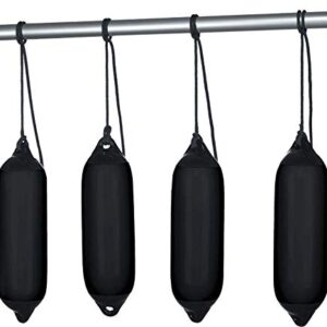 Hochwertiges Fenderset für Boot und Yacht mit 4 aufblasbaren Fendern und 4 stabilen Fenderleinen, Schwarz, Größe 120 x 450 mm
