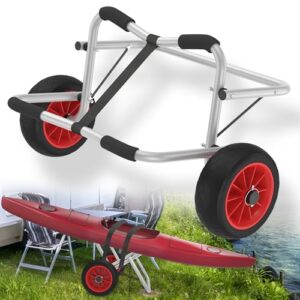 Faltbarer Aluminiumkajakwagen für den Transport von Kajaks, Kanus und Surfbrettern, mit 2 PU-Luftreifen und Spannriemen bis 100 kg