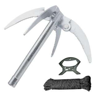 Klappanker mit Wassergrasmesser und Griff zum Entfernen von Seegras auf Booten, 20 Meter Ankerleine, Faltbarer Anker für Boote, Angeln gegen Unkraut