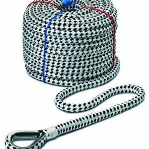 Ankerleine von Seilflechter, 18mm Ø, 30m Länge, rostfreier Edelstahlknauf, Taifun Ankerseil in Weiß/Schwarz, 5.800 daN