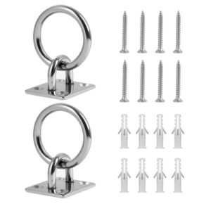 Decksplatte mit Ring und Augenplatte aus 304 Edelstahl für Sonnensegel, Wand- & Deckenhaken, 2 Stück mit Schrauben