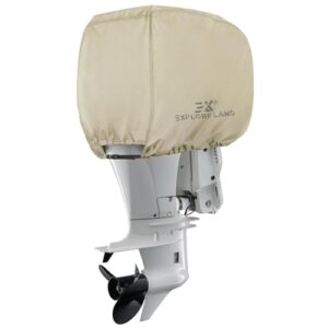 Wasserdichte Außenbordmotorabdeckung, voller Größe, passend für Motoren von 25–50 PS, hellbraun