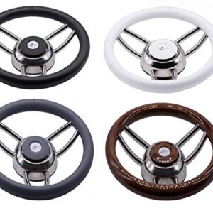 Nautika Edelstahl Steuerrad de Luxe 350 mm Mahagoni, Schwarz, Weiß, Grau, sehr Massiv und Stabil, Bootslenkung für Schiff Yacht