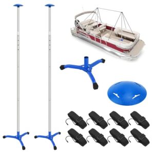 Rostfreier Stahl, verstellbare Teleskopstange, dreieckige Basis, 4-Stufen für Bootsabdeckung, Teleskop-Abdeckung für Boot mit 8 Seilen, blauer Farbton