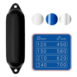 Aufblasbarer Fender in Schwarz, 210 x 620 mm, für Boot und Yacht mit zwei Augen