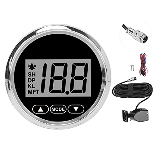 Digitaler Tiefenmesser für Yachten und Fischerboote, 52 mm / 2 Zoll, Marine-Tiefenmesser mit digitaler Anzeige, wasserdicht und IP67-geschützt, max. 100 m/110 Yard Tiefe, ideal für Wasserfahrzeuge