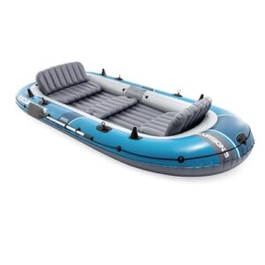 Blauer Aufpumpboots, Intex Excursion 5 Boots-Set, Familien-Boote mit fünf Plätzen, Inflator, robuste Konstruktion, Aluminiumruder, Wassersport, Freizeitaktivitäten