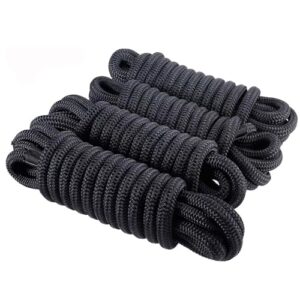Boomstart 4 Stück Boot Seil 12mm Festmacherleine mit Auge Nylon Doppelt Geflochten Fenderseil Dock Linien Ø 12mm, L: 6.1 m, Auge 30.48 cm, Bruchlast: 2240 kg, Schwarz