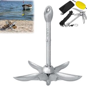 Faltbarer Bootsanker aus verzinktem Stahl mit 10m Ankerseil, Boje, Karabiner und Transporttasche für Schlauchboot, Boot, SUP und Kajak
