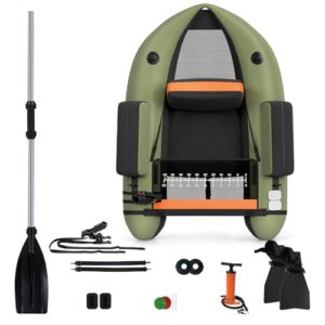 Aufblasbares Angel- und Fischerboot mit verstellbarer Rückenlehne, ideal für Anfänge oder erfahrene Angler, bis zu 160 kg belastbar, 136 x 105 x 54 cm (Grün)