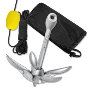 Praktischer und zuverlässiger Bootsanker mit 10m Ankerleine, Bojenkugel und Aufbewahrungstasche für Kajaks, Kanus und Schlauchboote