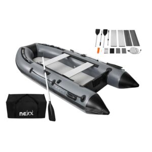 Professionelles Sportboot, Schlauchboot und Angelboot mit Luftboden - hellgrauer Farbe - inklusive 2 Paddeln und Reparaturkit