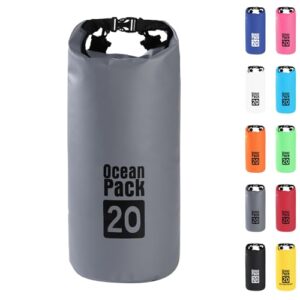 Wasserdichte Tasche 20L grau, Roll Top Beutel mit verstellbarem Gurt und Schutz für Telefon und Karte