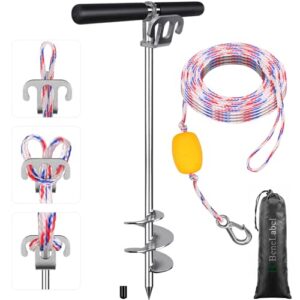 BeneLabel Anker Boot, Kajak Bootsanker 66cm SUP Kanus Strandanker Sandpflock zum Einschrauben Windspieß für Schlauchboote Jetski Kleine Mittel Große Boote mit Aufbewahrungstasche und Seilhaken