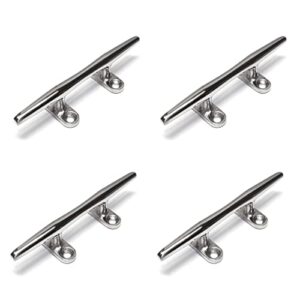 4 x Edelstahl-Klampe, Belegklampe, Festmacherklampe für Boot, Rund mit 4-Loch, aus hochwertigem Edelstahl V4A