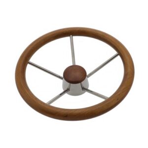 Klassisches Steuerrad für Boote mit 355 mm Durchmesser und 5 Speichen aus Edelstahl und Teak Echtholz