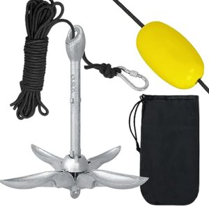 UISEBRT Bootsanker Verzinkter Anker Klappanker Faltanker 1,5KG Ankerset mit Karabiner für Boot SUP Kajak Schlauchboot
