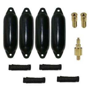 12skipper Bootsfender 4er-Set mit Majoni Star 35 Fender, schwarze Fenderleinen und Ventiladapter für Bootsausflug