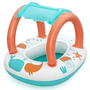 Bestway Kinder-Schlauchboot Comfort Plush für Kinder ab 3 Jahren mit Sonnenschutzdach und UV-Careful, robuste Konstruktion und zwei Luftkammern