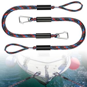 Zwei Bungee Dock Leinen für Boote, Festmacher Seile mit Haken, elastische Stoßeindigung und hohe Tragkraft