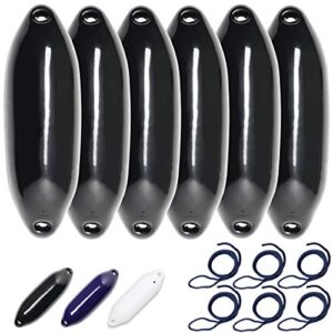HonuNautic 6er Set Fender incl. Fenderleinen, U-Serie, Schwarz, Ø 22 x L 64 cm, Boot & Yacht Stegfender, Langfender