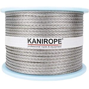 Hochwertiges Dyneema Seil von Kanirope, 3mm dick, 100m lang, silberfarben, 12-fach geflochten und verstreckt beschichtet.
