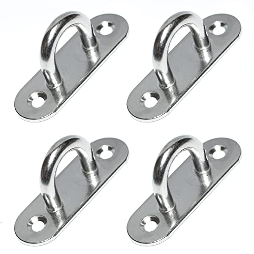 PRIOstahl Mastplatte, Oval mit Bügel, Befestigungshacken und Deckenhaken, 45mm x 16mm, Edelstahl V2A, vier Stück