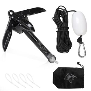 Anker Boot 0,7KG Bootsanker Bootszubehör Klappanker Sup Anker mit 20M Ankerleine Bojenkugel und Aufbewahrungstasche für Schlauchboot Belly Boot Tretboot Paddelboot