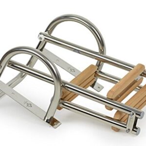 Badeleiter für Bootsmannschaften, 3 Stufen Edelstahl/Holz, klappbar mit Handlauf
