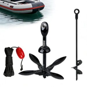 Hochwertiger Anker Bootsanker für SUP und Schlauchboot, 1.59 kg, klappbar mit 12m Marine-Seil und Spiral Bodenanker