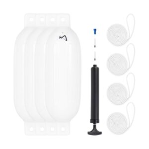 Mesle Fender Boot Dura 4er Set mit Leine und Pumpe, vier lange aufblasbare Fender für Boote