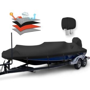 Solim wasserdichte 900D-PU-Bootsabdeckung mit Motorabdeckung für Bassboote, marinequalität, strapazierfähiges Polyester-Segeltuch, passend für 4.9–5.6 m V-Rumpf-Runabout-Angelboot