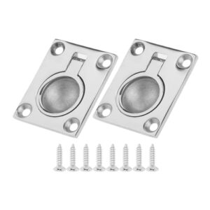 Yetaha 2 Stück silber 48 mm x 38 mm Einlassgriff Bodenheber aus Edelstahl mit 8 Befestigungsschrauben, vertiefter Hatch-Ziehgriff für Yacht Boot Marine