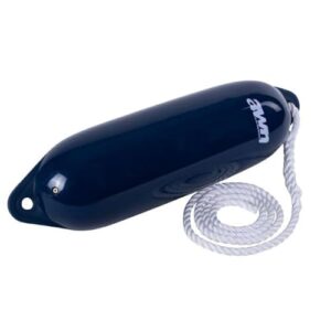 Hochwertiger Fender für Boote, Ø 14x53 cm, Dunkelblau mit Leine und Messingventil